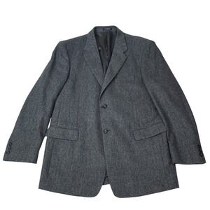 Stafford 44L Wool Blend Herringbone Blazer Gray Tweed Sport Coat Mens Academia